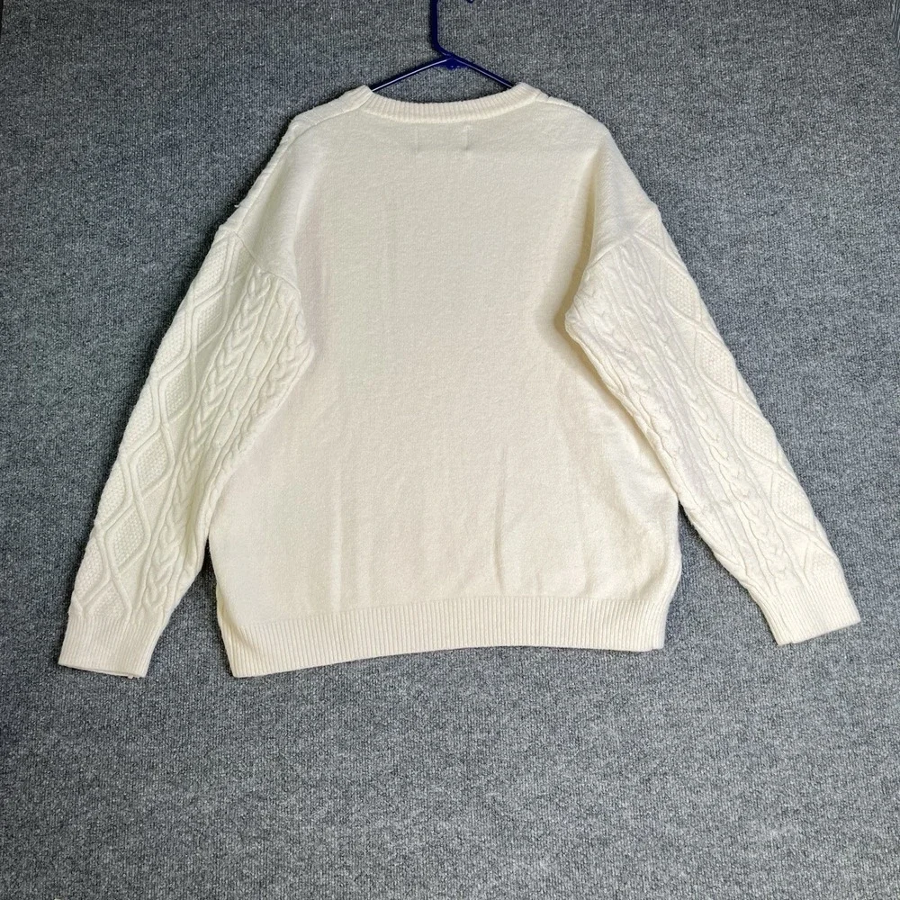 Aelfric Eden Retro 90s Cable Knit Sweater Men XL White Cream Ivory Fisherman‎